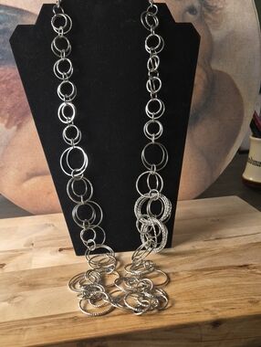 Source Unknown Silver Multi-Ring Long Link Necklace